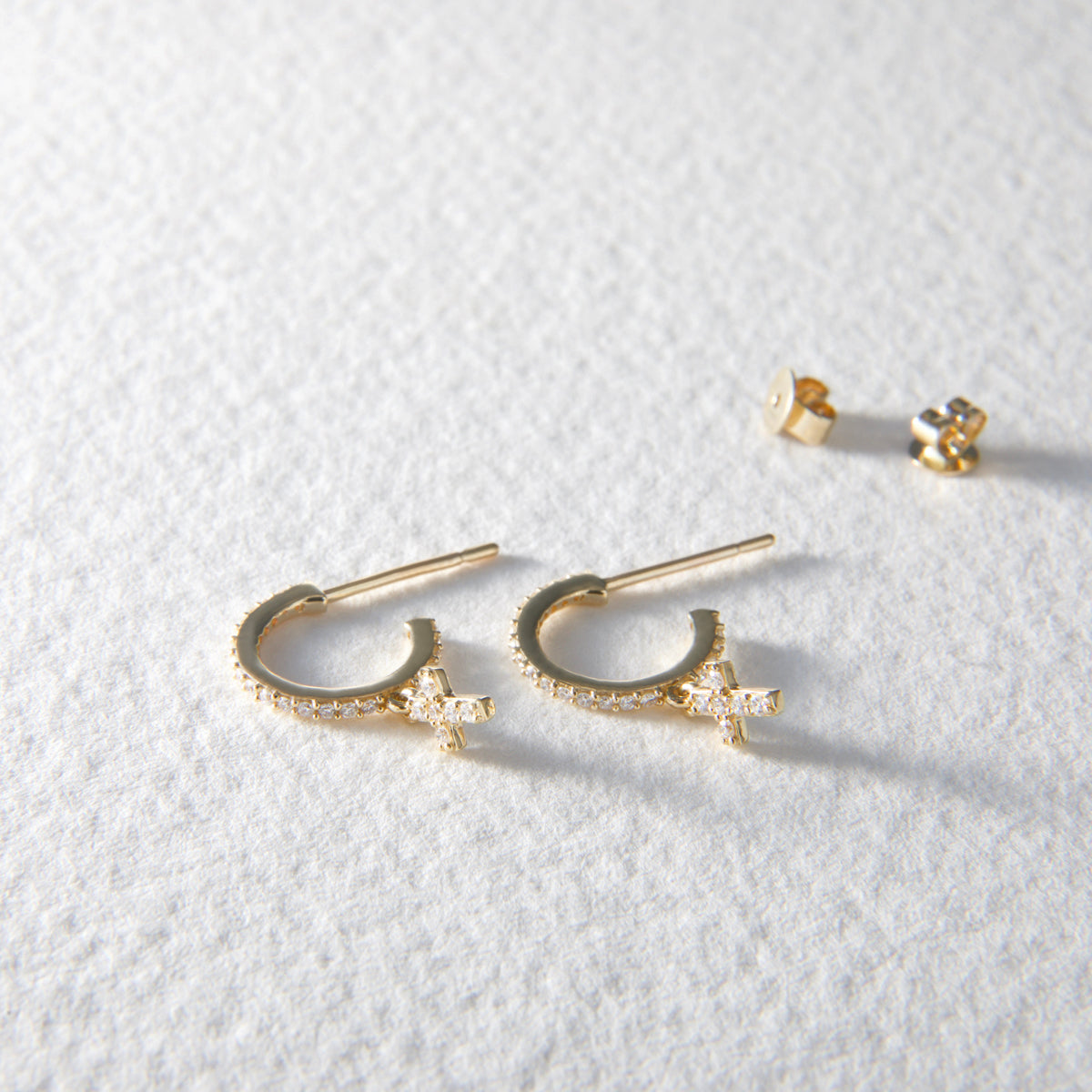 Callie 9ct Yellow Gold Drop Diamond Cross Earrings