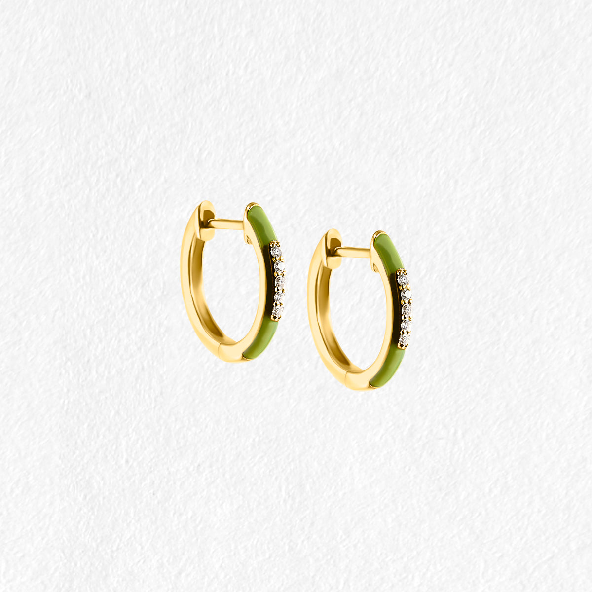 Zara 9ct Yellow Gold Huggie Diamond and Lime Enamel Earrings