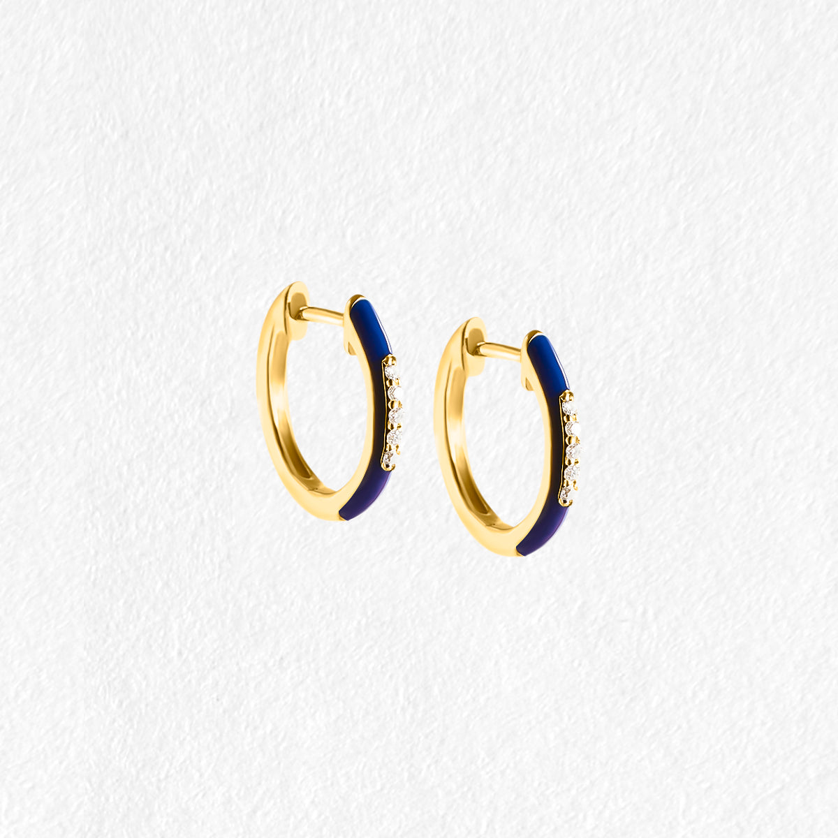 Zara 9ct Yellow Gold Huggie Diamond and Navy Enamel Earrings