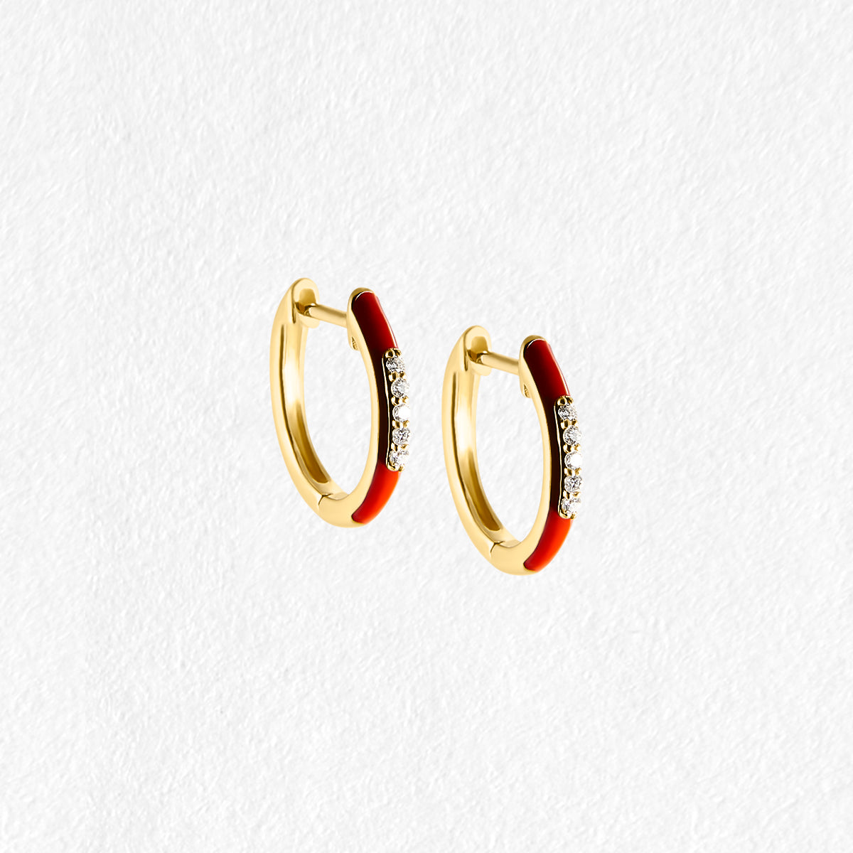 Zara 9ct Yellow Gold Huggie Diamond and Red Enamel Earrings