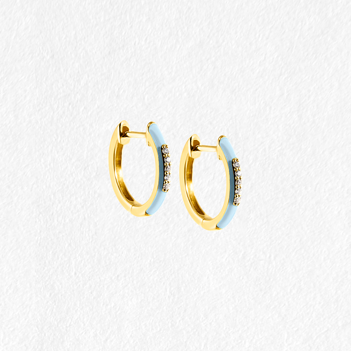 Zara 9ct Yellow Gold Huggie Diamond and Sky Enamel Earrings