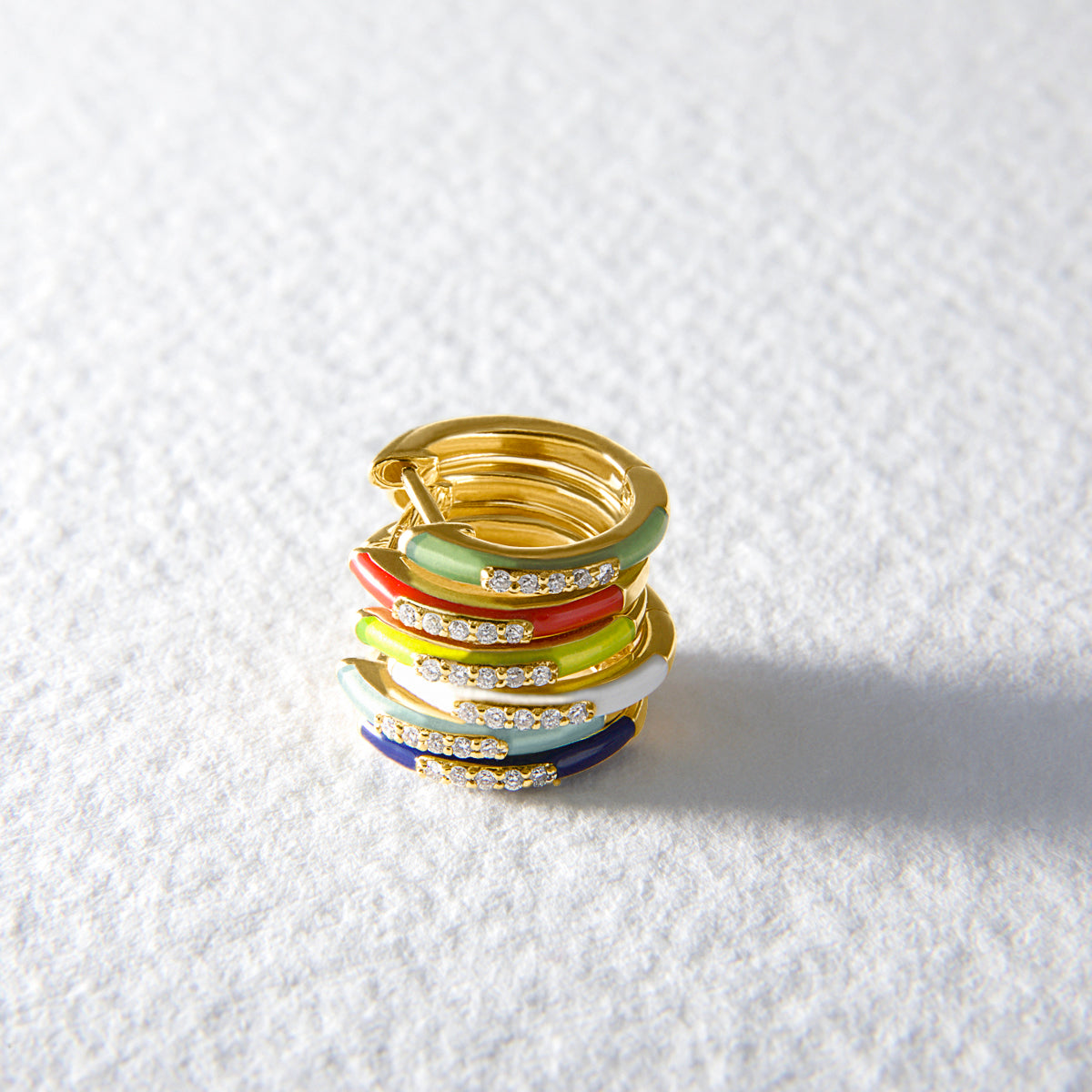 Zara 9ct Yellow Gold Huggie Diamond and Red Enamel Earrings