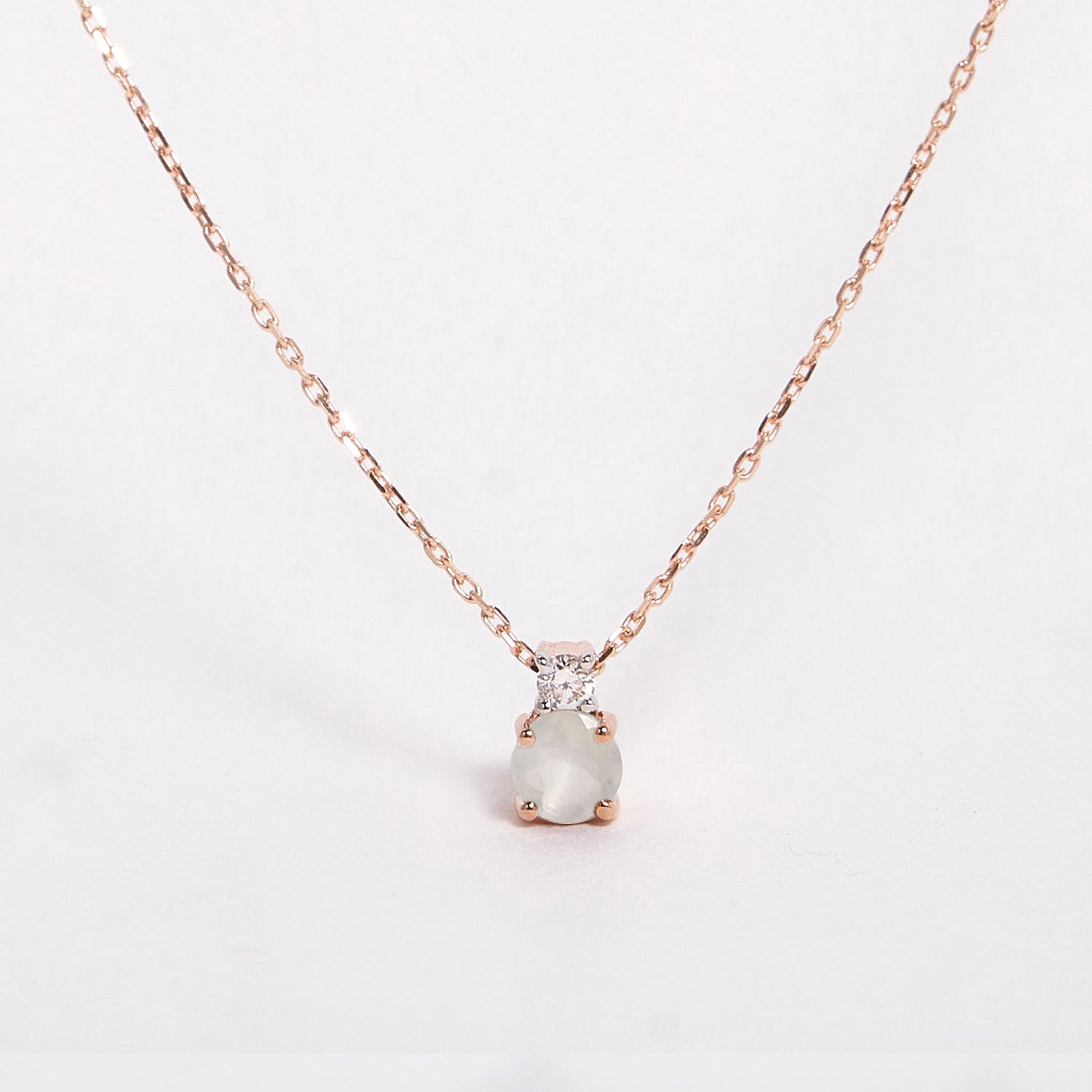 Ora 9ct Rose Gold Moonstone & Diamond Necklace