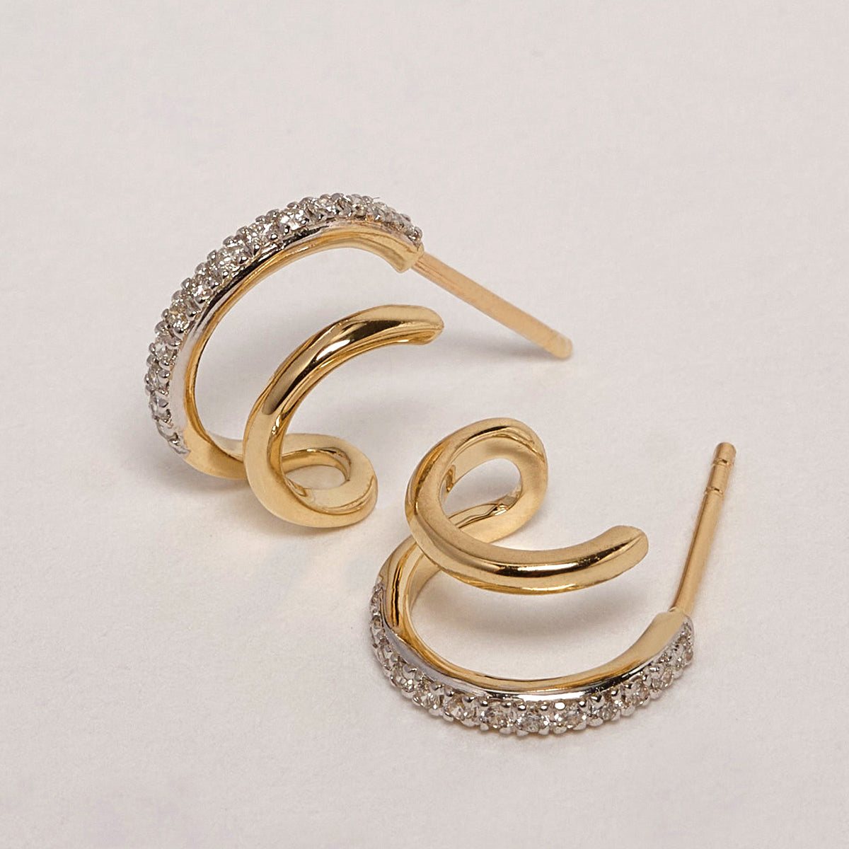 Fairlie 9ct Double Row Yellow Gold Diamond Earrings