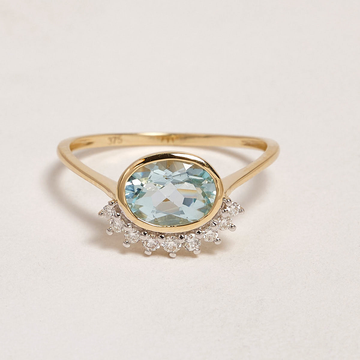 Laurel 9ct Yellow Gold Aquamarine & Diamond Halo Ring