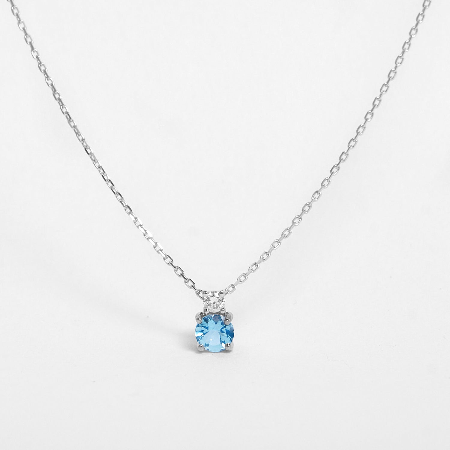 Ora 9ct White Gold Blue Topaz & Diamond Necklace