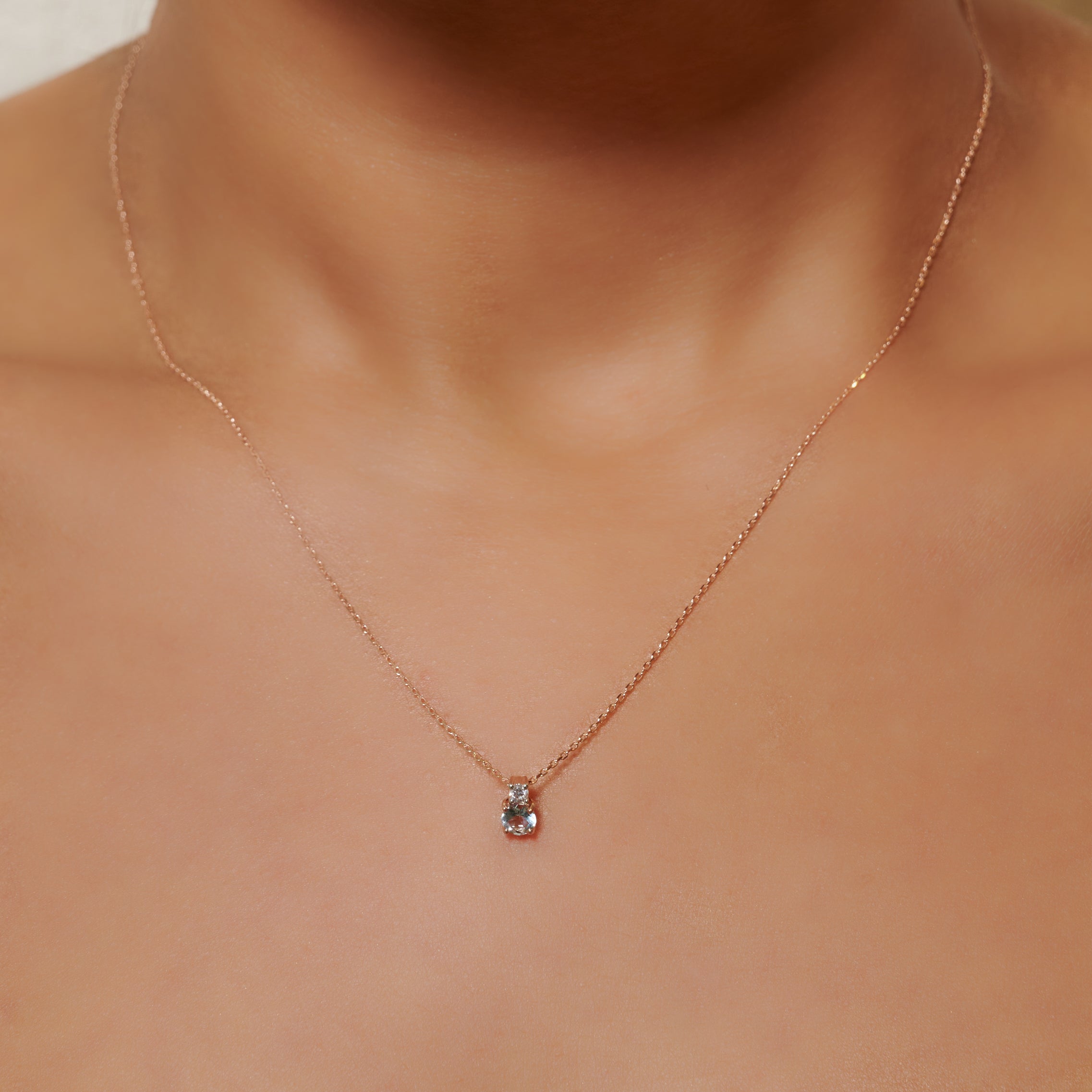 Ora 9ct Rose Gold Aquamarine & Diamond Necklace