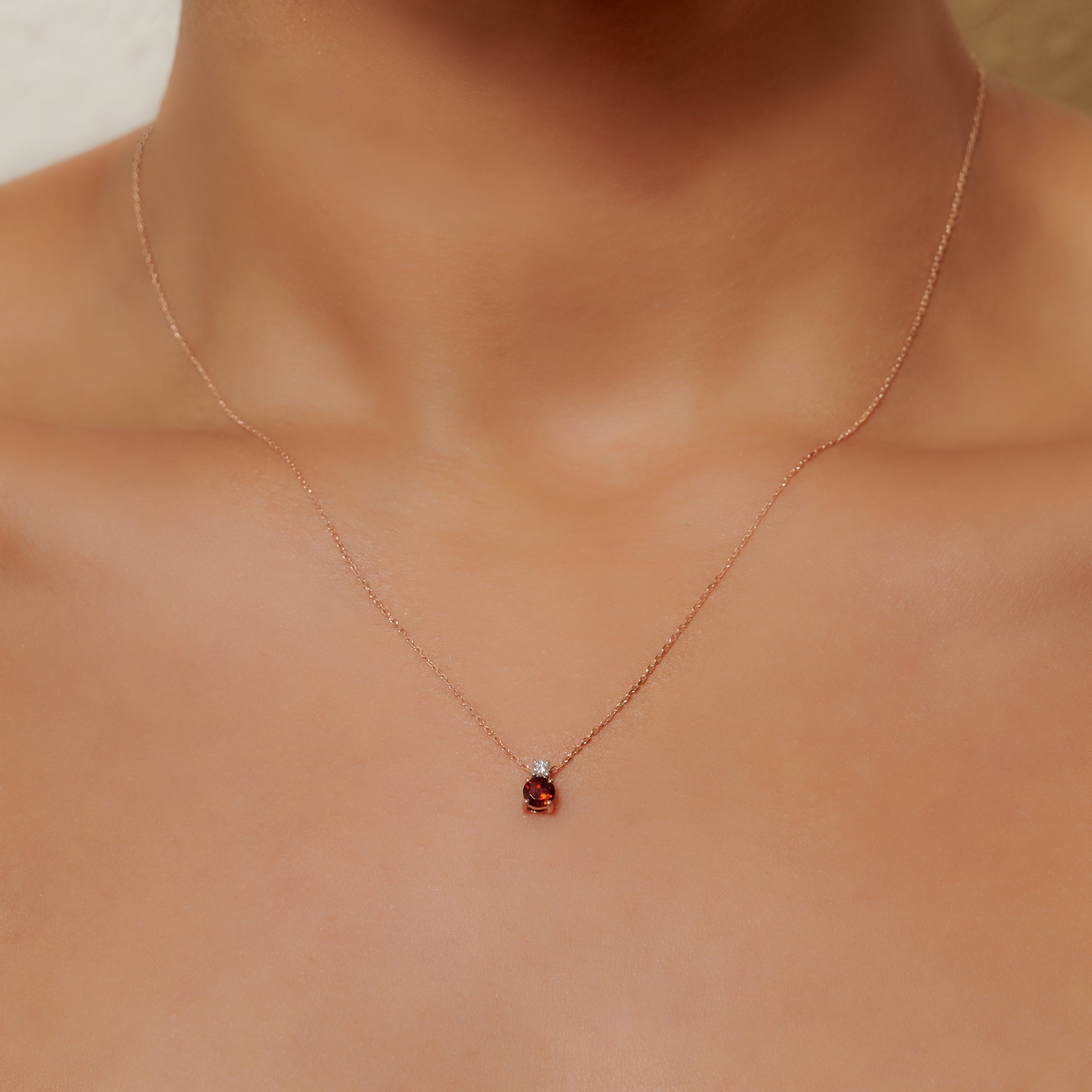 Ora 9ct Rose Gold Garnet & Diamond Necklace